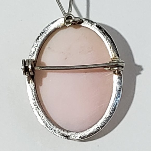 Vintage 800 Sterling Silver Shell Cameo Brooch Pendant #8504 - Picture 4 of 6